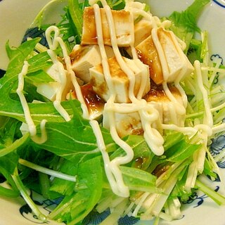 水菜と豆腐のポンマヨサラダ　柚子胡椒風味